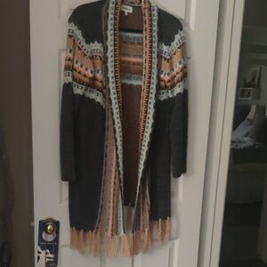 ADORA Charcoal and Orange Patterned Cardigan